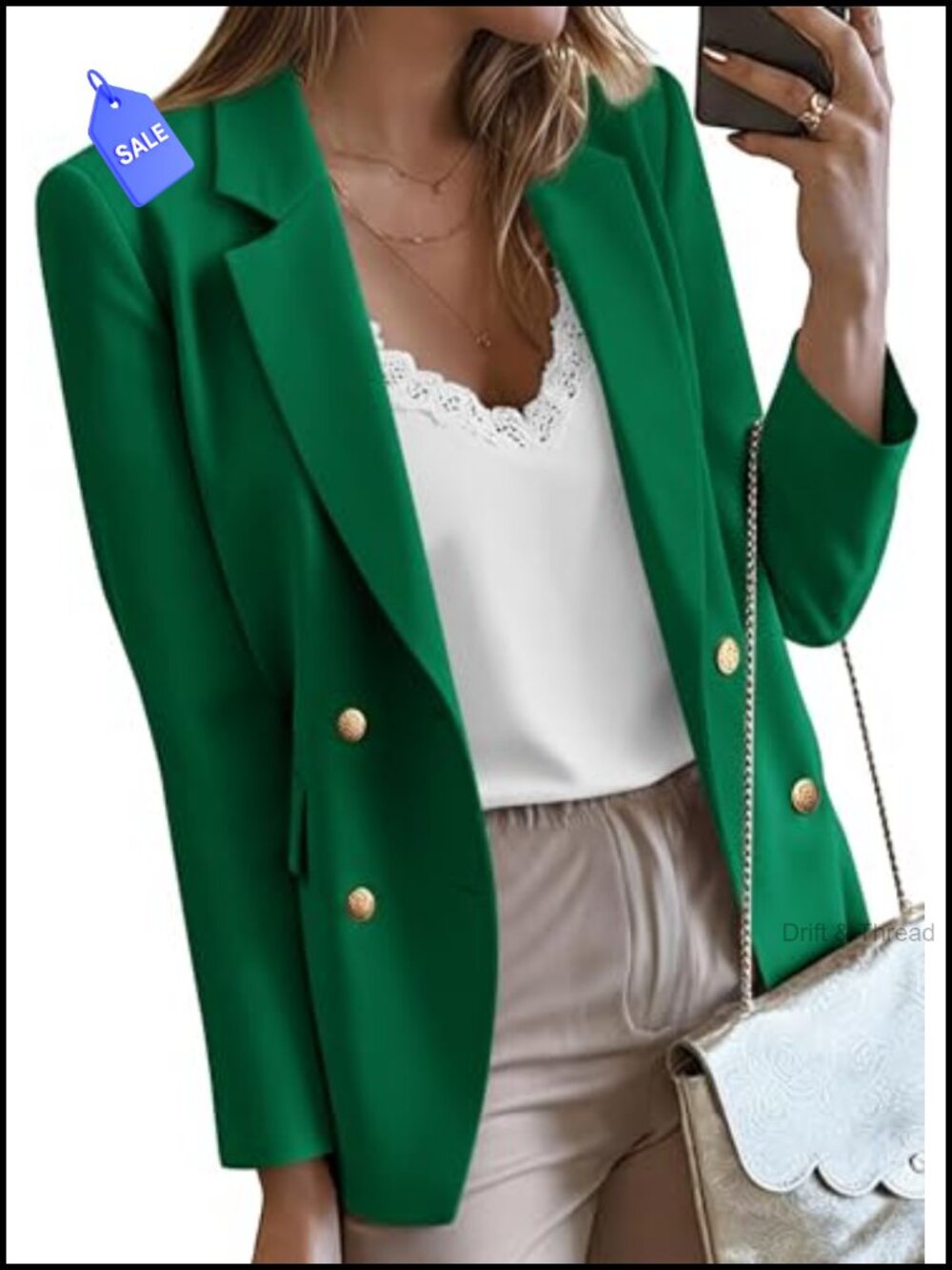Oversized Double Breasted Blazer with Gold Buttons Notch Lapel